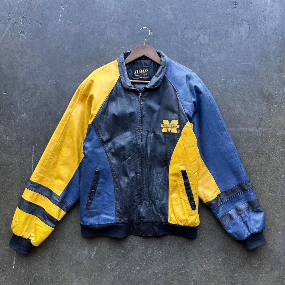 Vintage 80s 90s University of Michigan Leather Jacket by Jump Size M-L